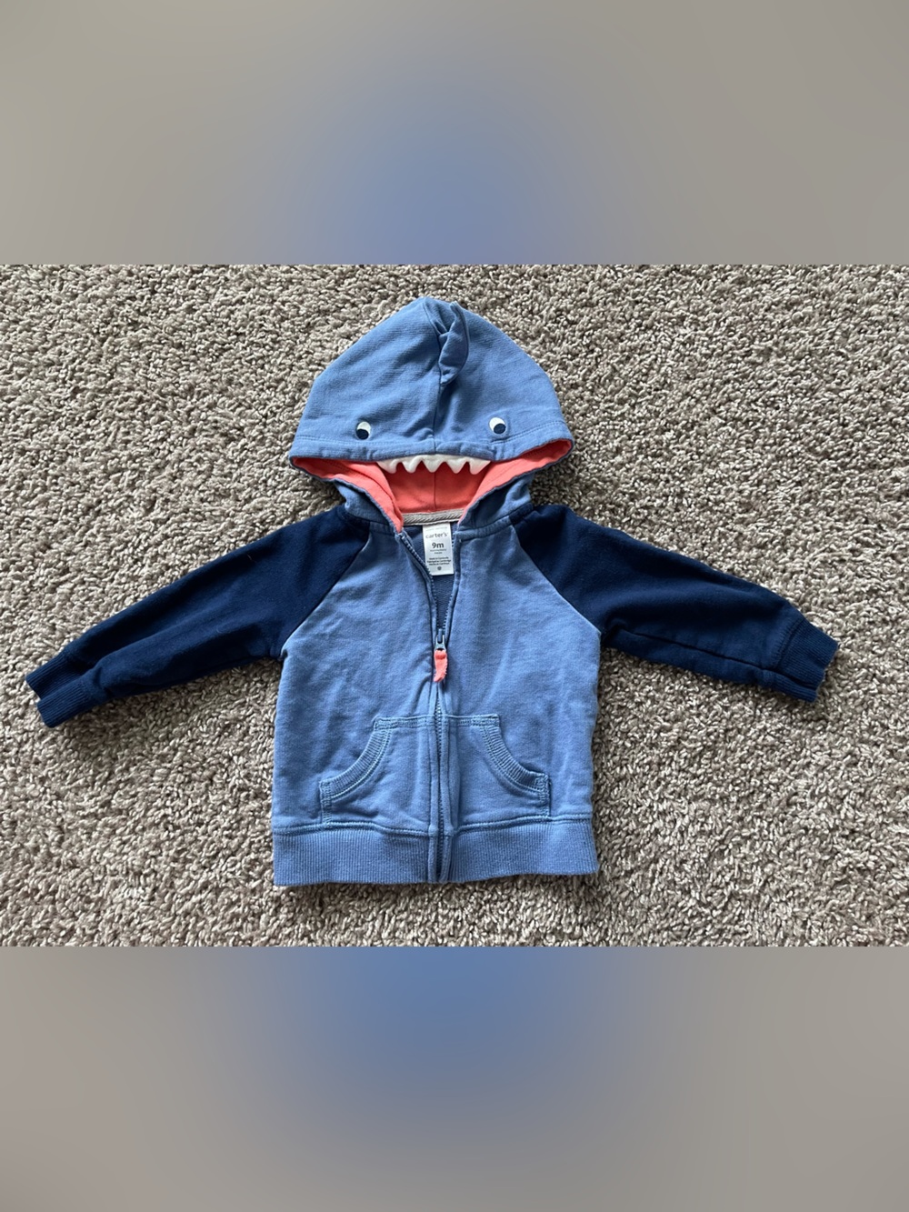 💥Mix &Match -5 for $25💥 Carter's Shark Hoodie Jacket - Light Blue, Navy & Coral